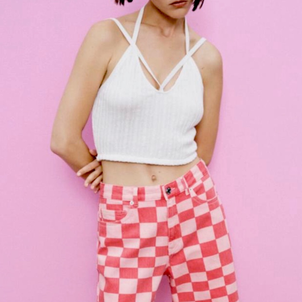 ZARA Double Cable Knit Top With Straps